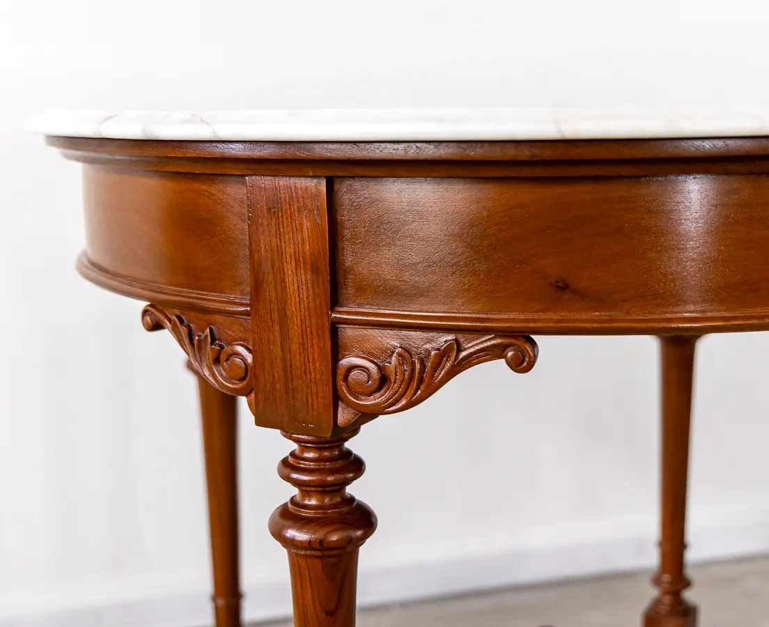 Teakwood Round Marble Table