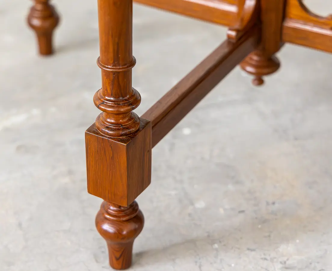 Teakwood Round Marble Table