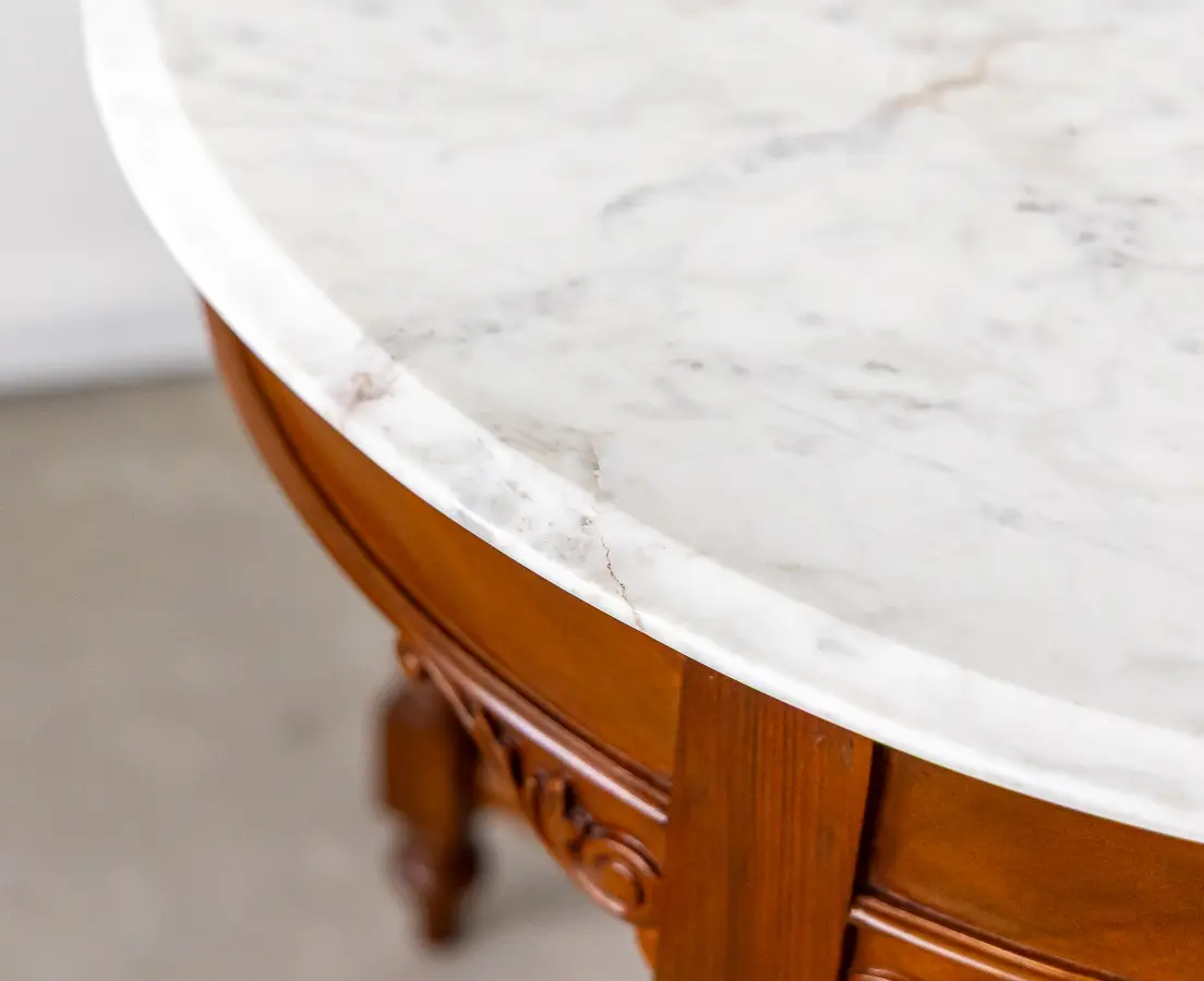 Teakwood Round Marble Table