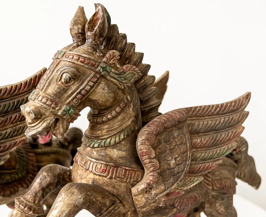 Vintage Teakwood Pair of Winged Horses