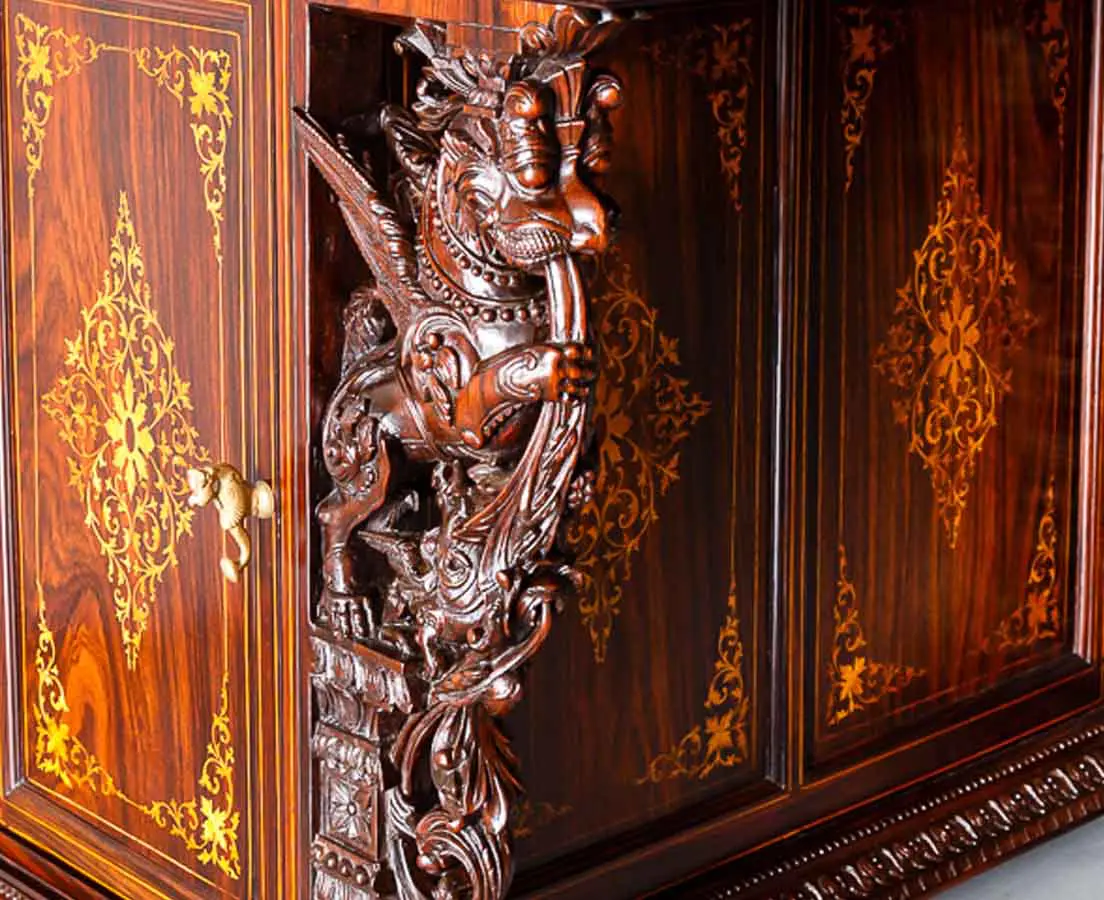 Antique British Colonial Inlaid and Carved Davenport Desk - The Past Perfect Collection - Singapore