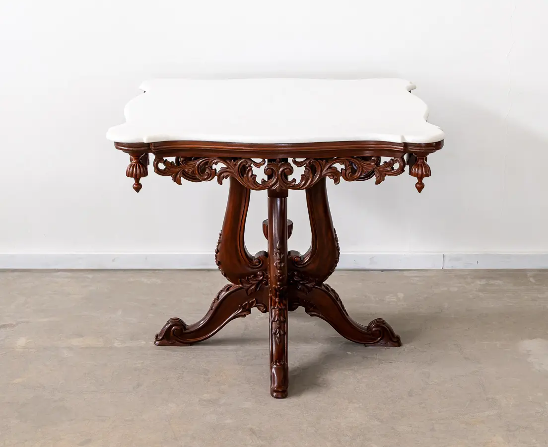 Mahogany Serpentine Edge Marble Table