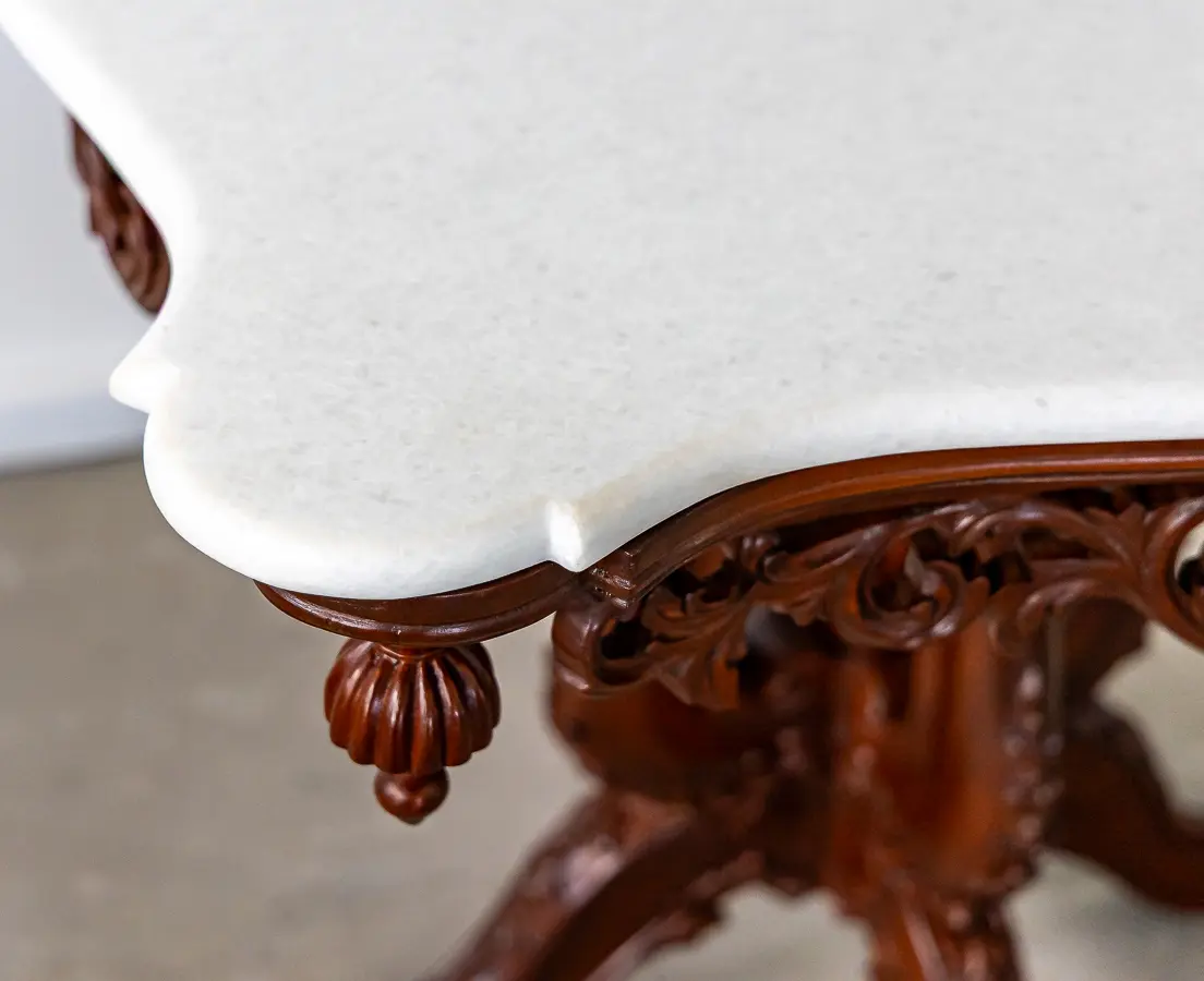 Mahogany Serpentine Edge Marble Table