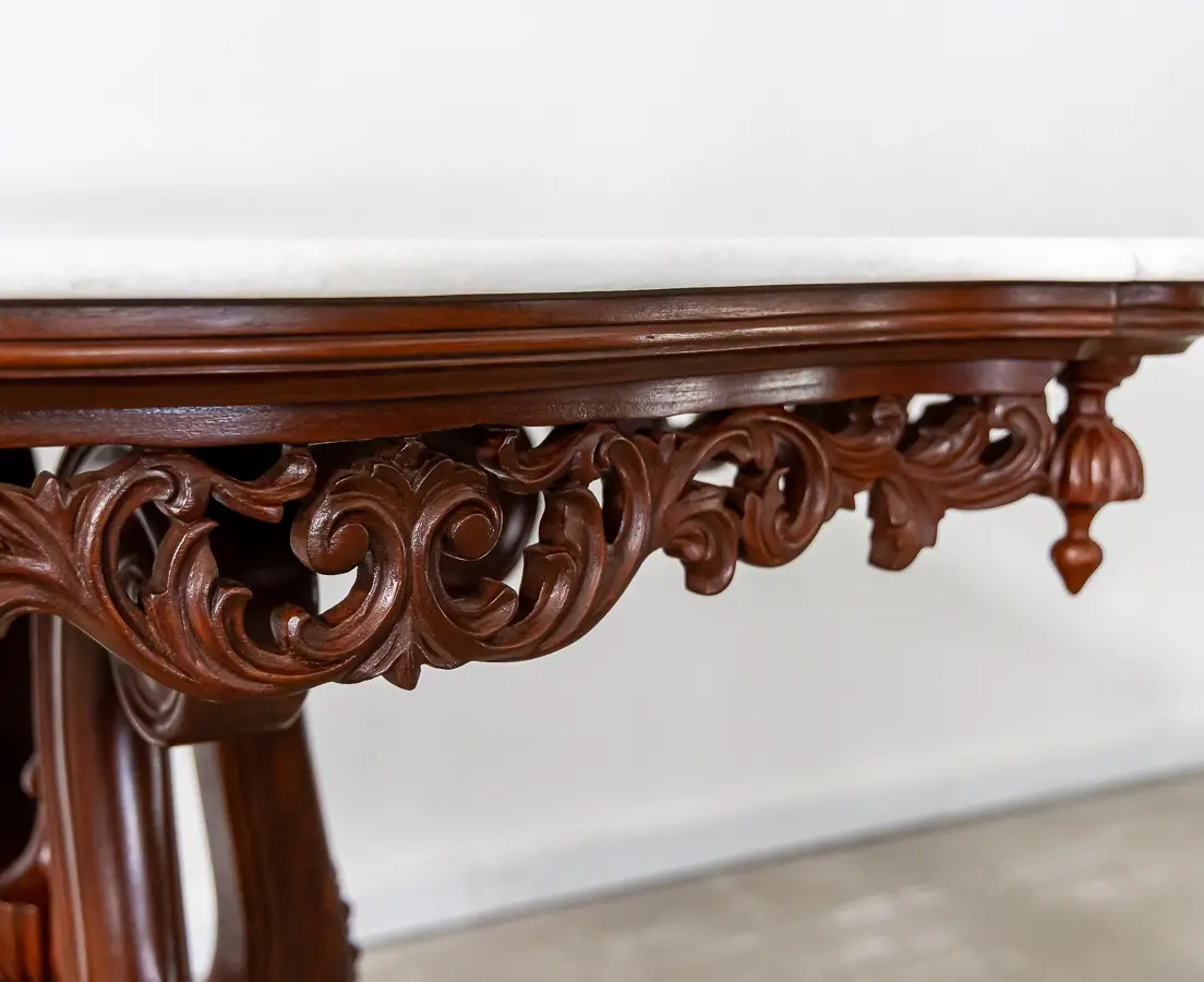 Mahogany Serpentine Edge Marble Table
