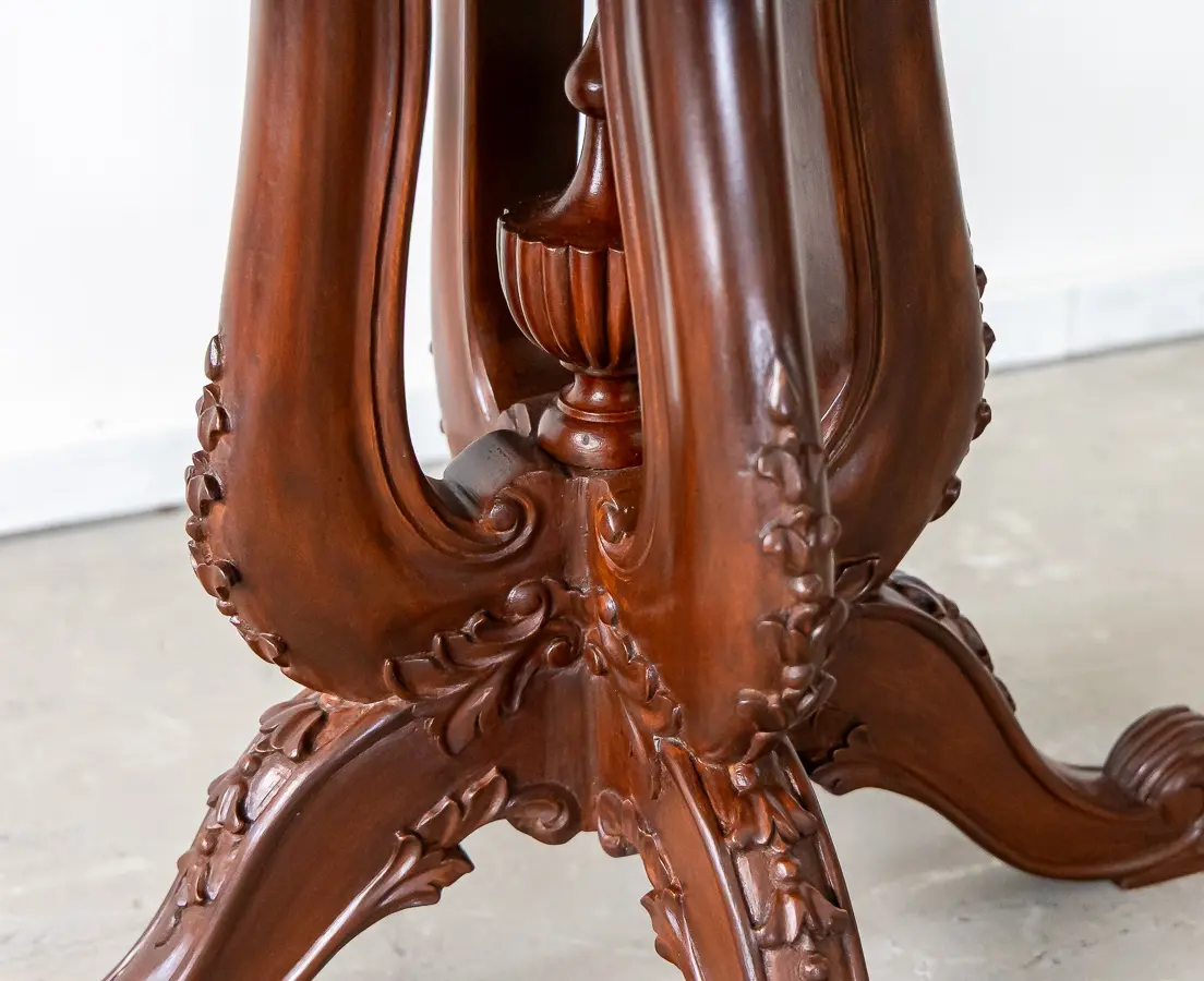 Mahogany Serpentine Edge Marble Table