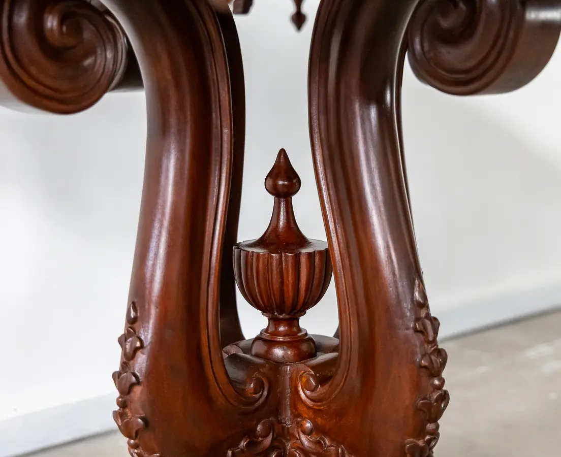 Mahogany Serpentine Edge Marble Table
