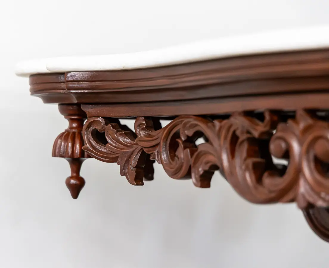 Mahogany Serpentine Edge Marble Table