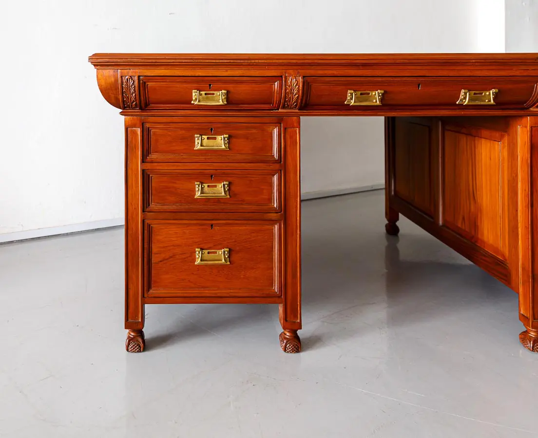 Antique Desks - British Colonial Teakwood Bow Fronted Desk - The Past Perfect Collection - Singapore