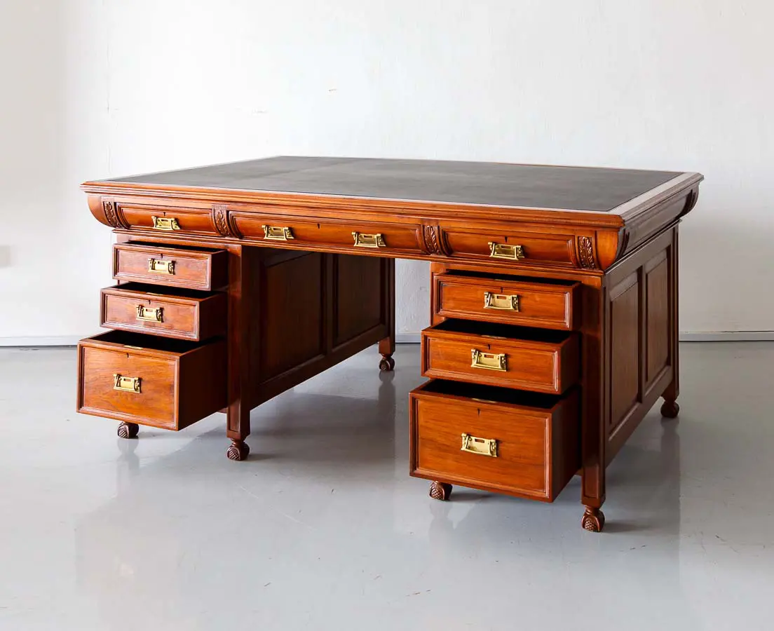 Antique Desks - British Colonial Teakwood Bow Fronted Desk - The Past Perfect Collection - Singapore