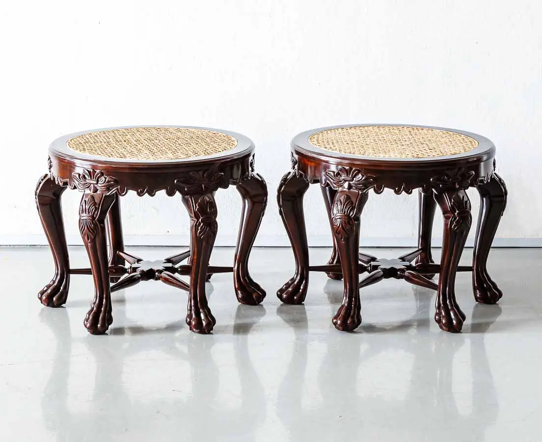 Antique Chairs - Portuguese Colonial Rosewood Stools - The Past Perfect Collection