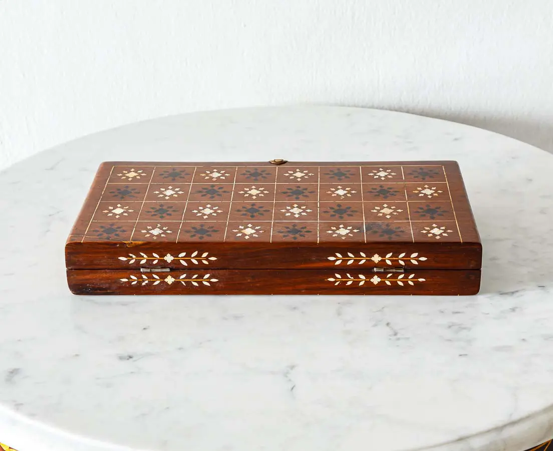 Antique Boxes - British colonial Inlaid Games Box - The Past Perfect Collection - Singapore