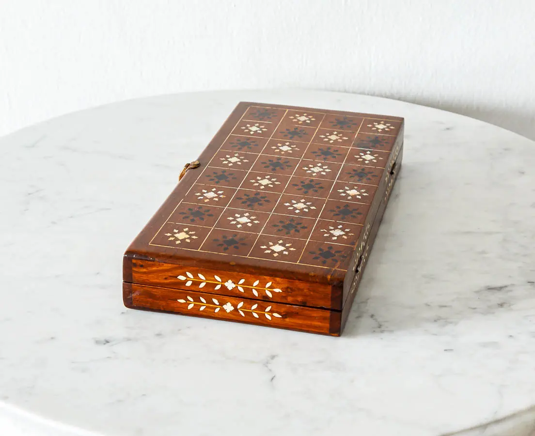 Antique Boxes - British colonial Inlaid Games Box - The Past Perfect Collection - Singapore