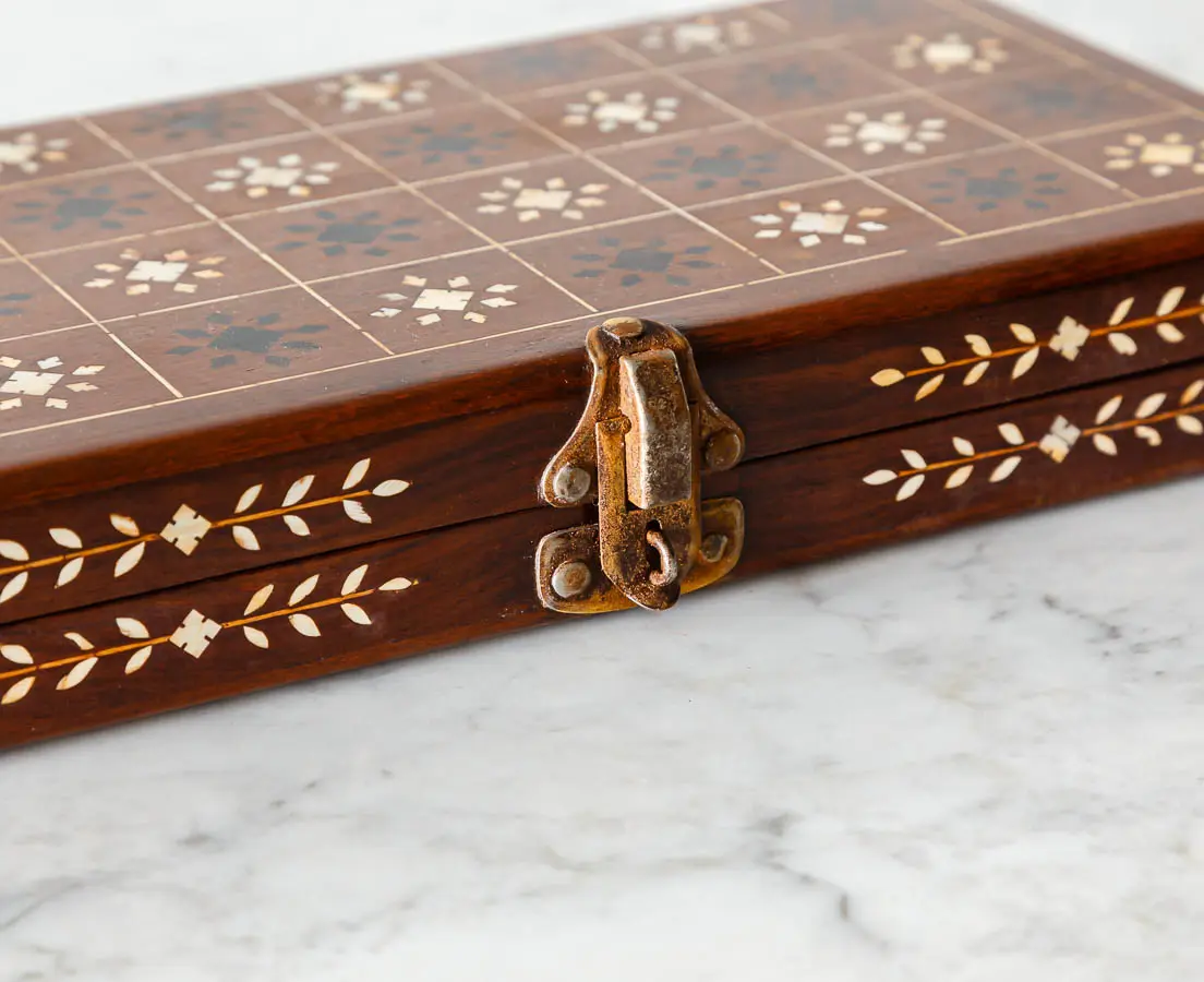 Antique Boxes - British colonial Inlaid Games Box - The Past Perfect Collection - Singapore