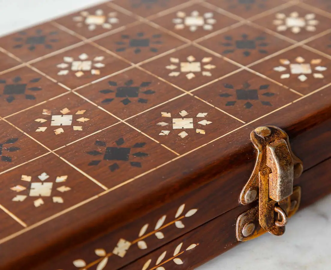 Antique Boxes - British colonial Inlaid Games Box - The Past Perfect Collection - Singapore