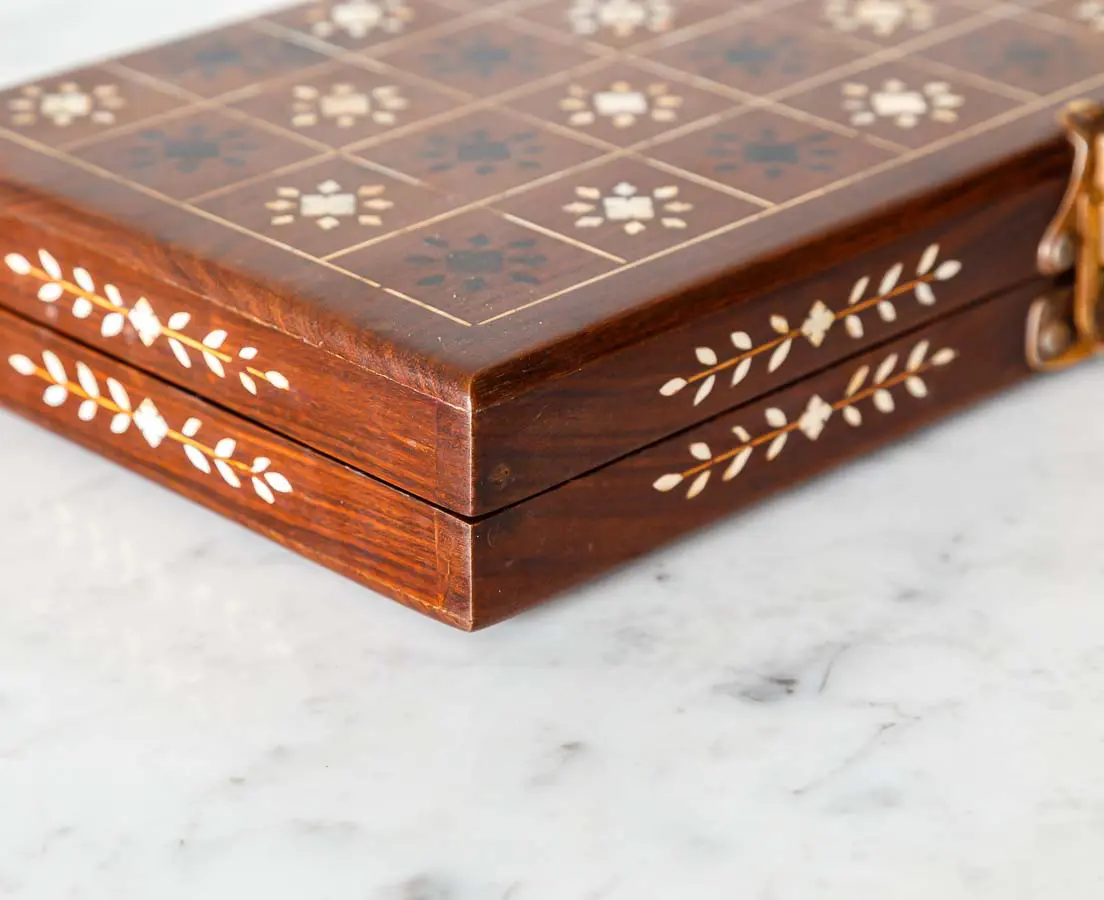 Antique Boxes - British colonial Inlaid Games Box - The Past Perfect Collection - Singapore