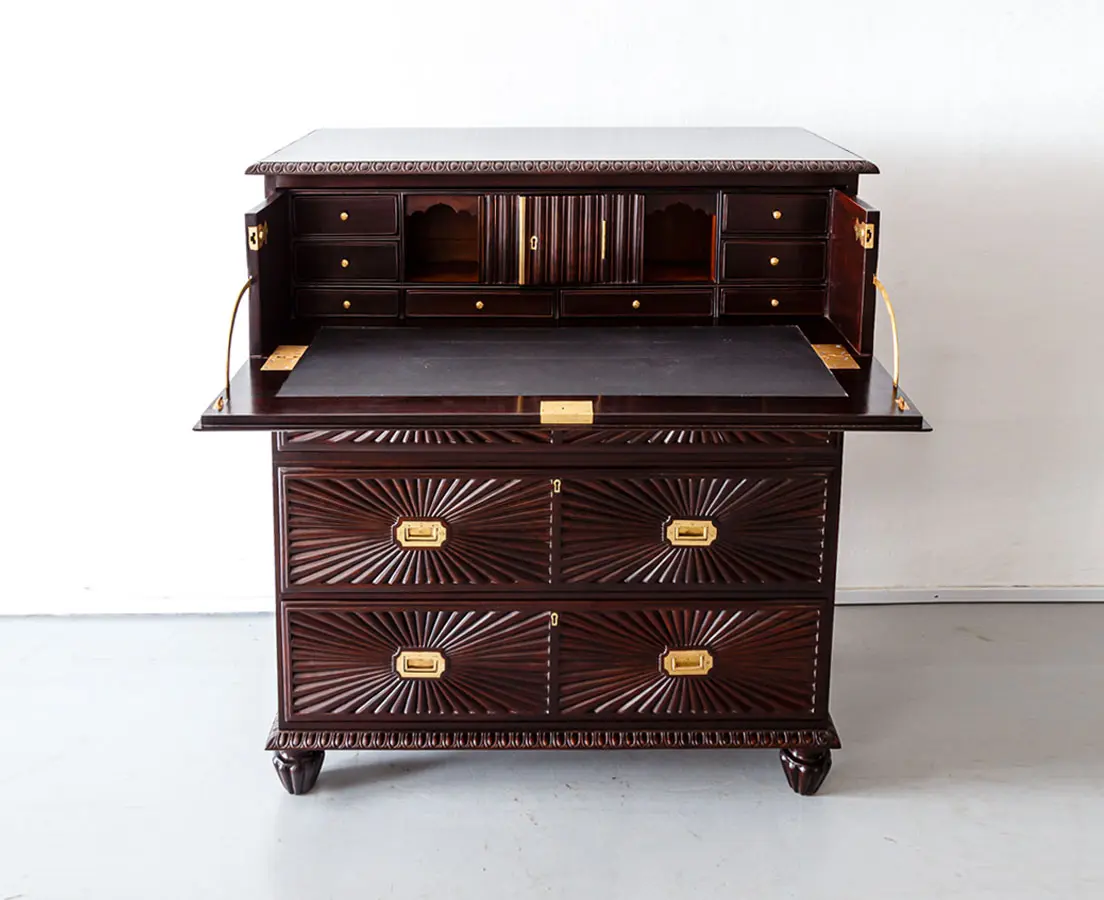 Antique Chest of Drawers - British Colonial Rosewood Secretaire Chest of Drawers - The Past Perfect Collection - Singapore