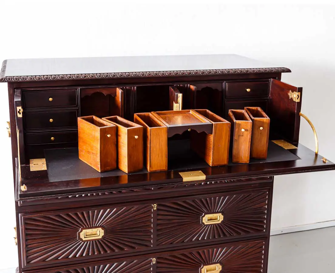 Antique Chest of Drawers - British Colonial Rosewood Secretaire Chest of Drawers - The Past Perfect Collection - Singapore