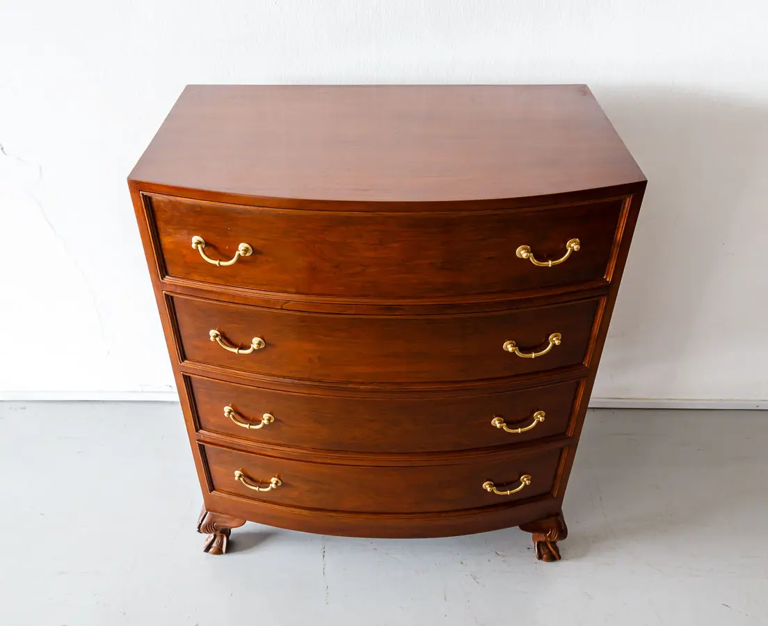 Antique Chest of Drawers - British Colonial Teakwood Bow Fronted Chest of Drawers - The Past Perfect Collection