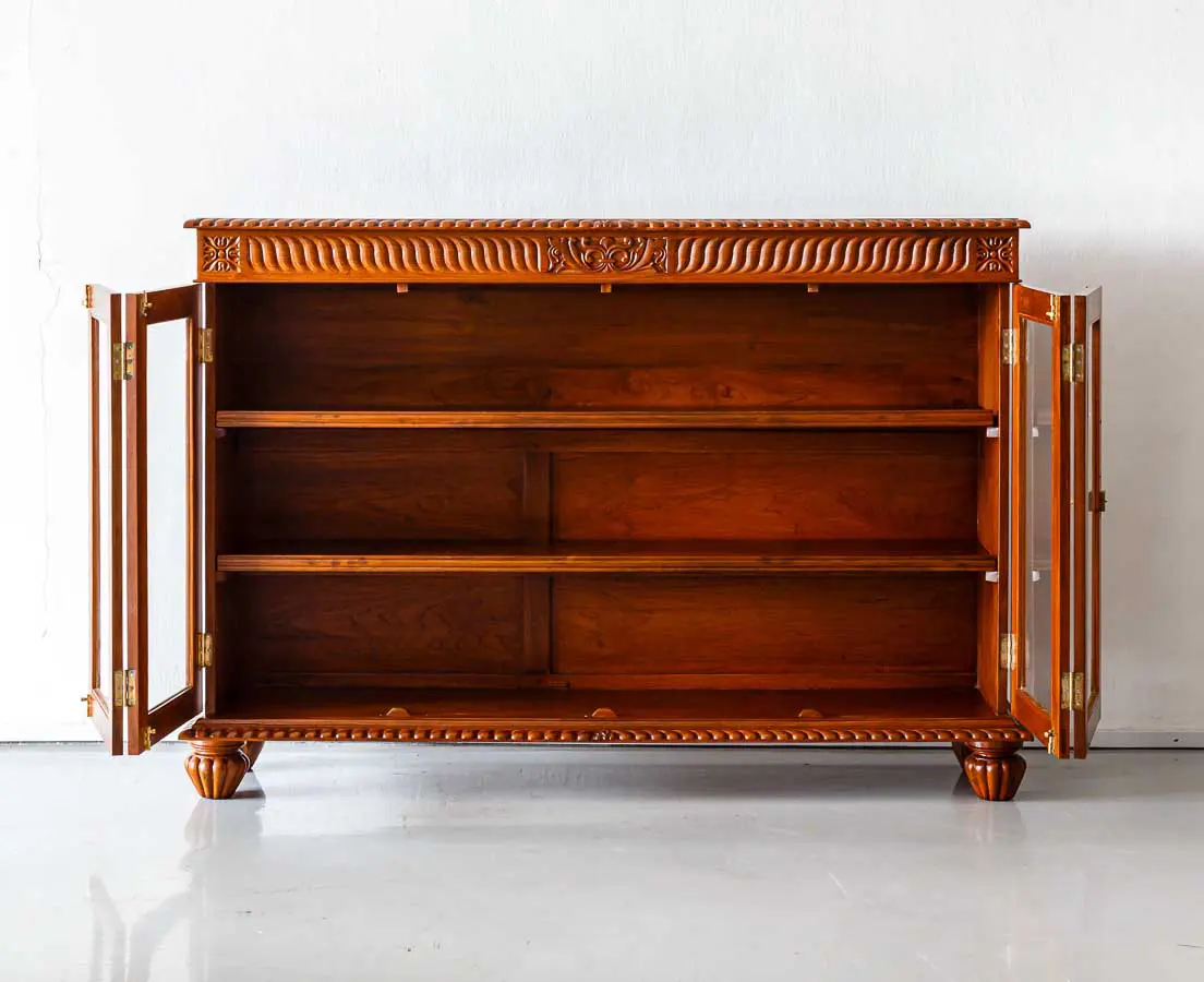Antique Sideboards - British Colonial Teakwood Glass Front Sideboard - The Past Perfect Collection - Singapore