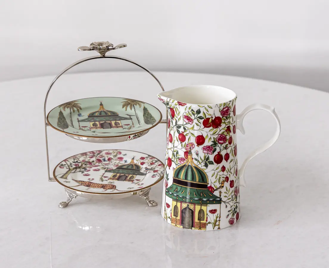 Pomegranate and Roses Mini Plate Stand and Pitcher