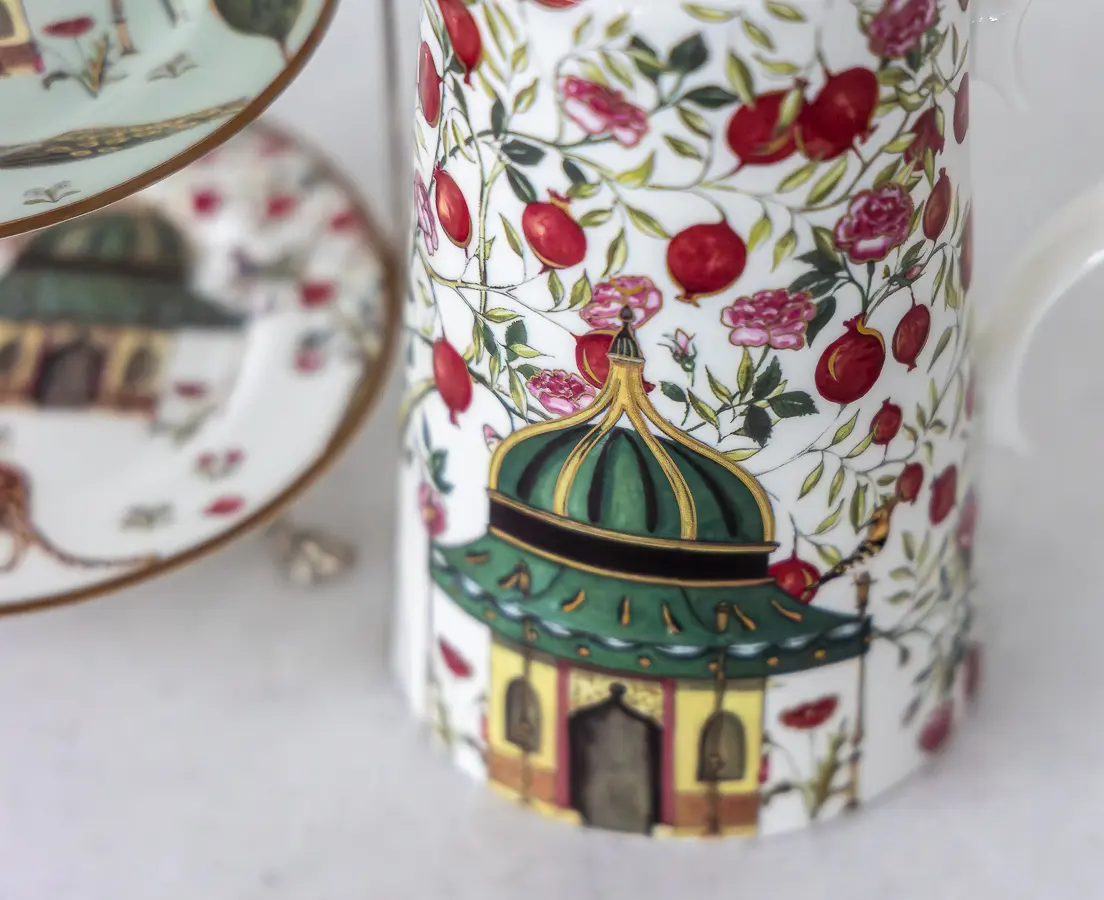 Pomegranate and Roses Mini Plate Stand and Pitcher