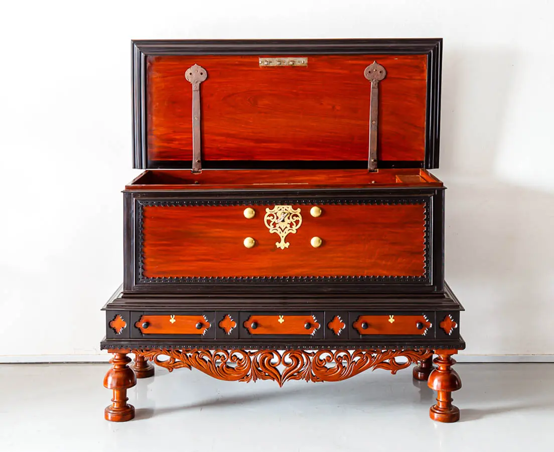 Antique Chests - Dutch Colonial Mahogany & Ebony Chest on Stand - The Past Perfect Collection - Singapore