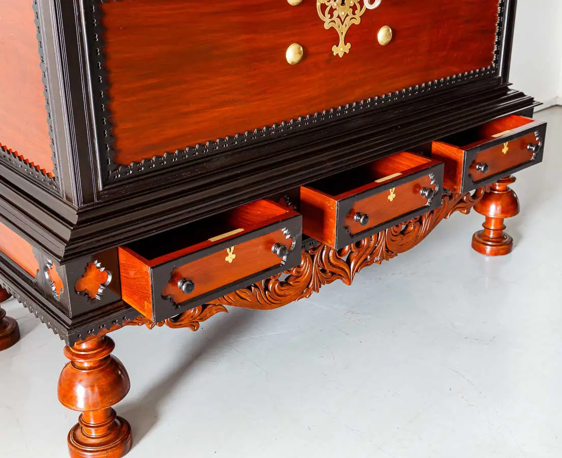 Antique Chests - Dutch Colonial Mahogany & Ebony Chest on Stand - The Past Perfect Collection - Singapore