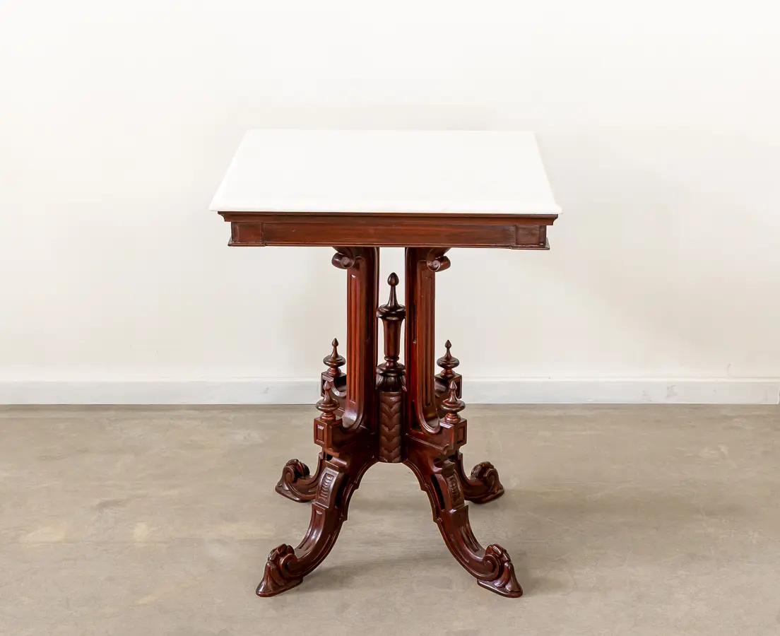 Mahogany Side Table with Marble