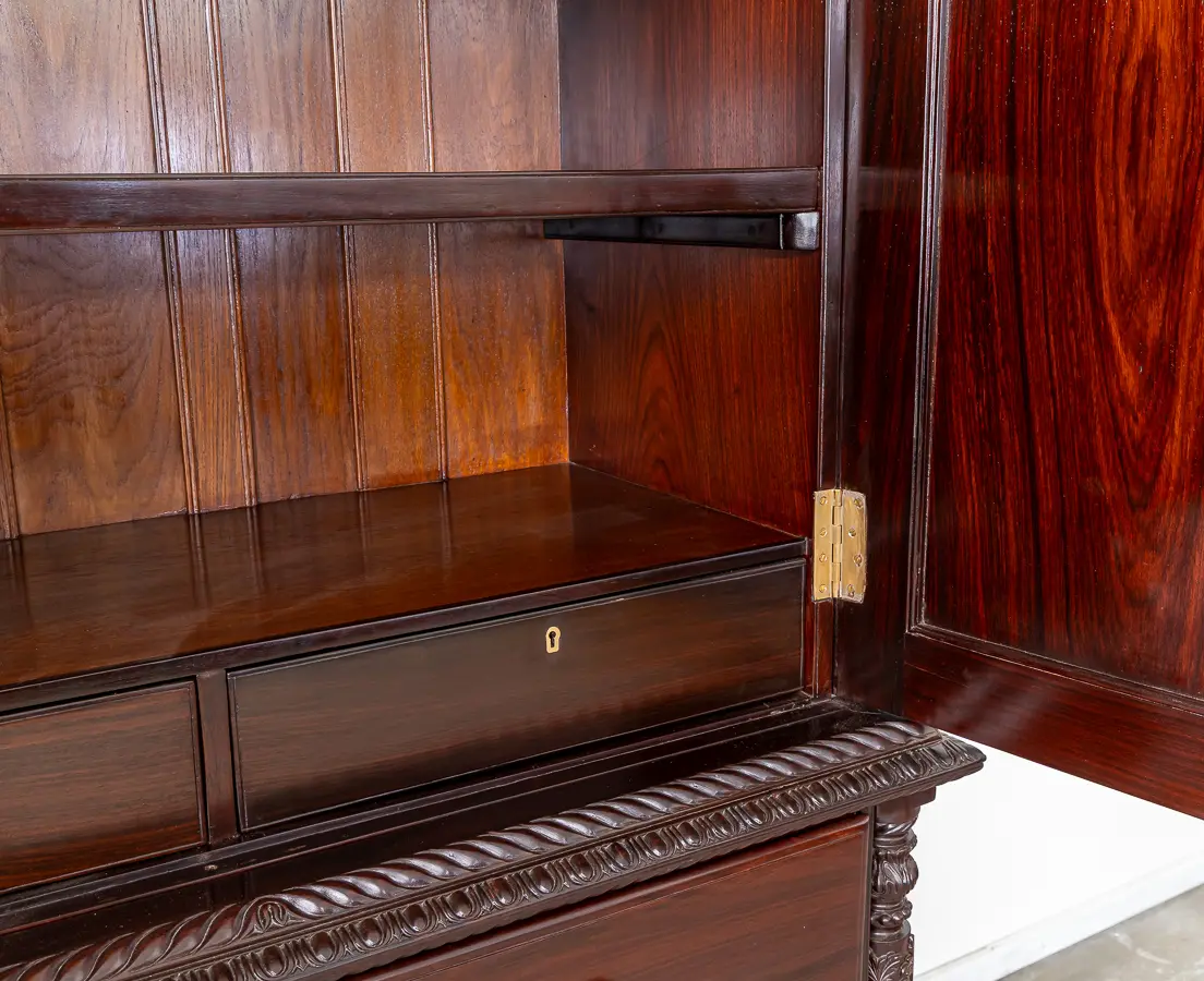 Rosewood Carved Sunburst Cupboard with Drawers
