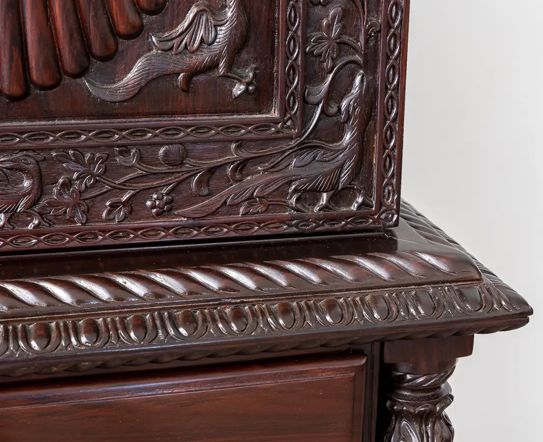 Rosewood Carved Sunburst Cupboard with Drawers