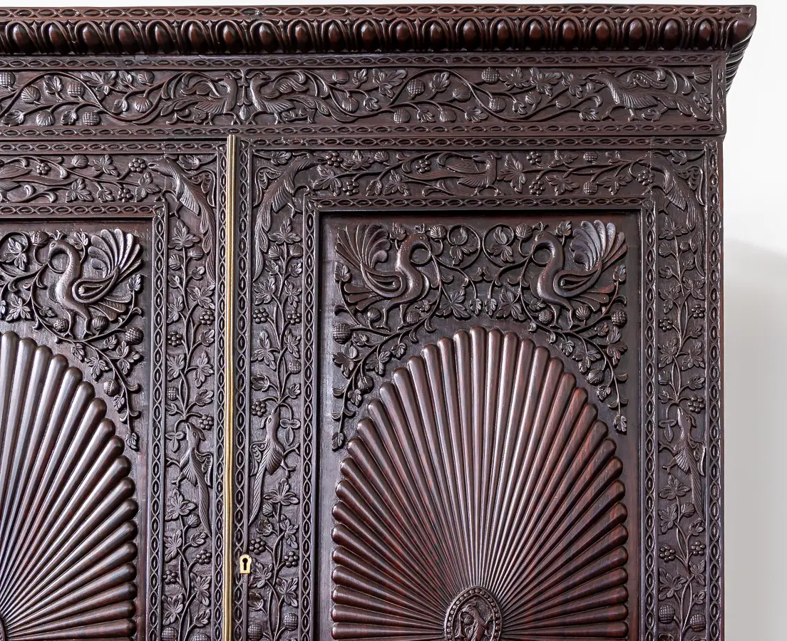 Rosewood Carved Sunburst Cupboard with Drawers