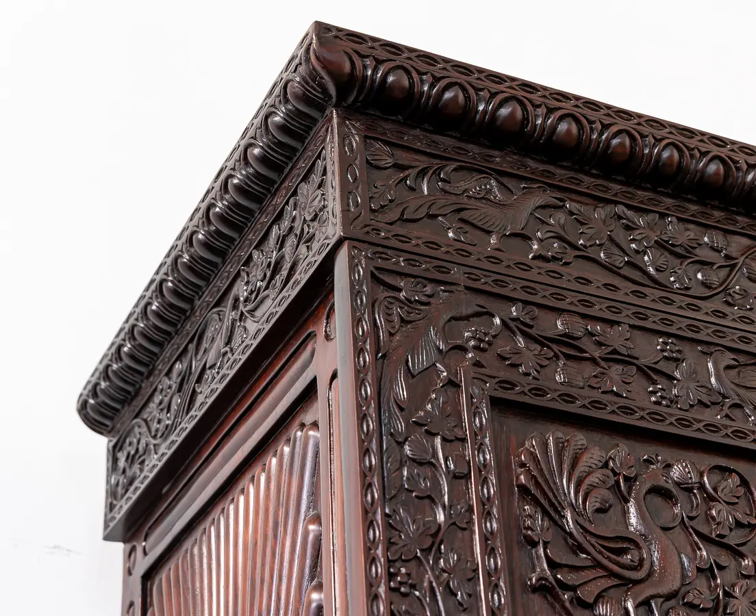 Rosewood Carved Sunburst Cupboard with Drawers