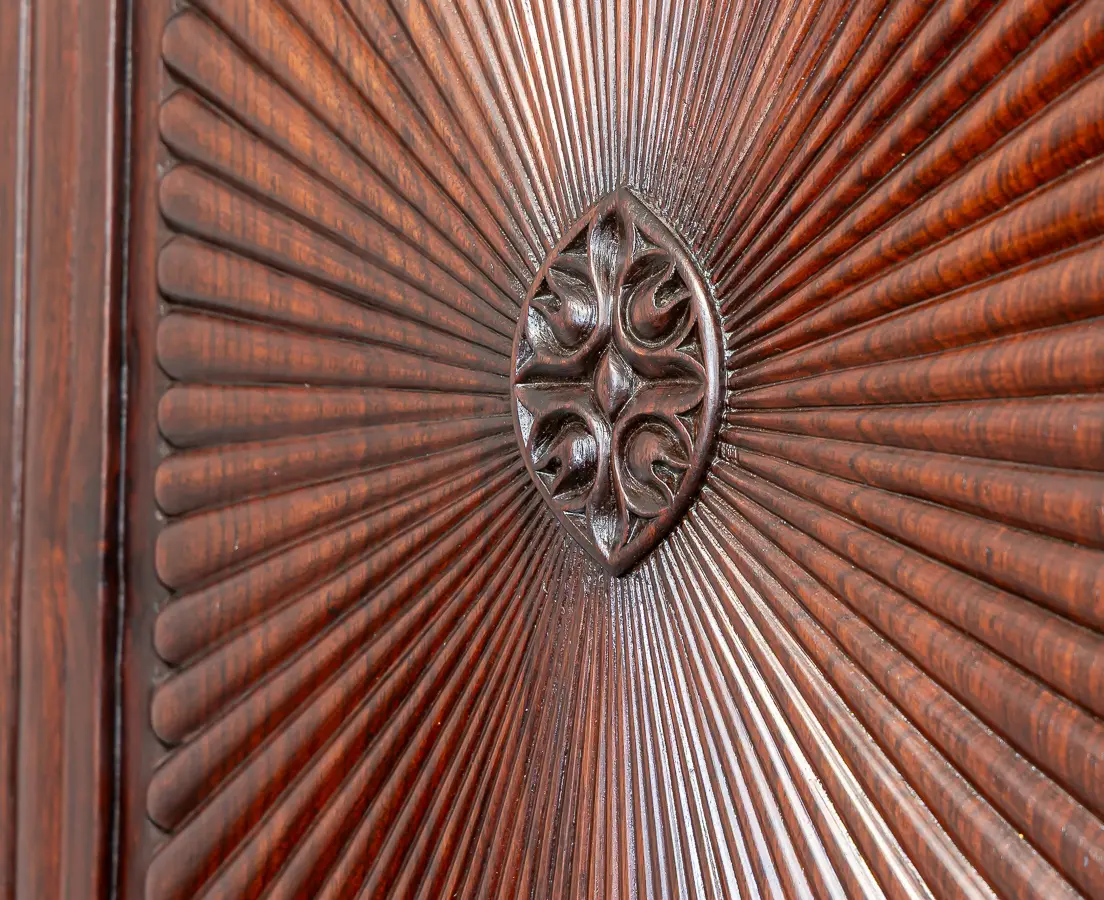 Rosewood Carved Sunburst Cupboard with Drawers