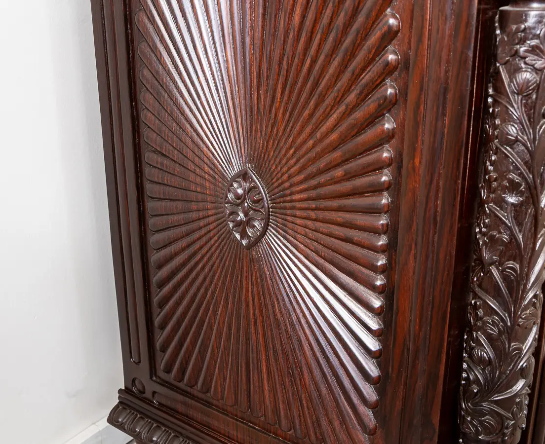Rosewood Carved Sunburst Cupboard with Drawers