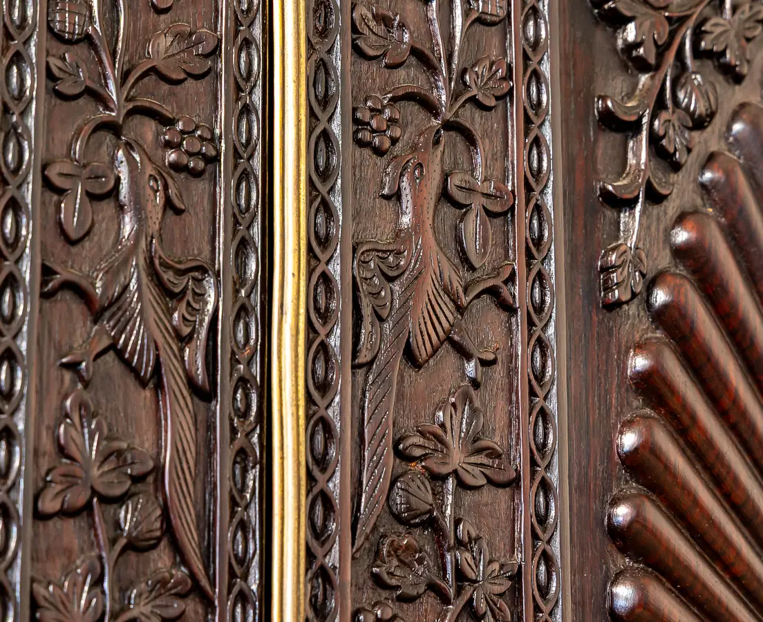 Rosewood Carved Sunburst Cupboard with Drawers