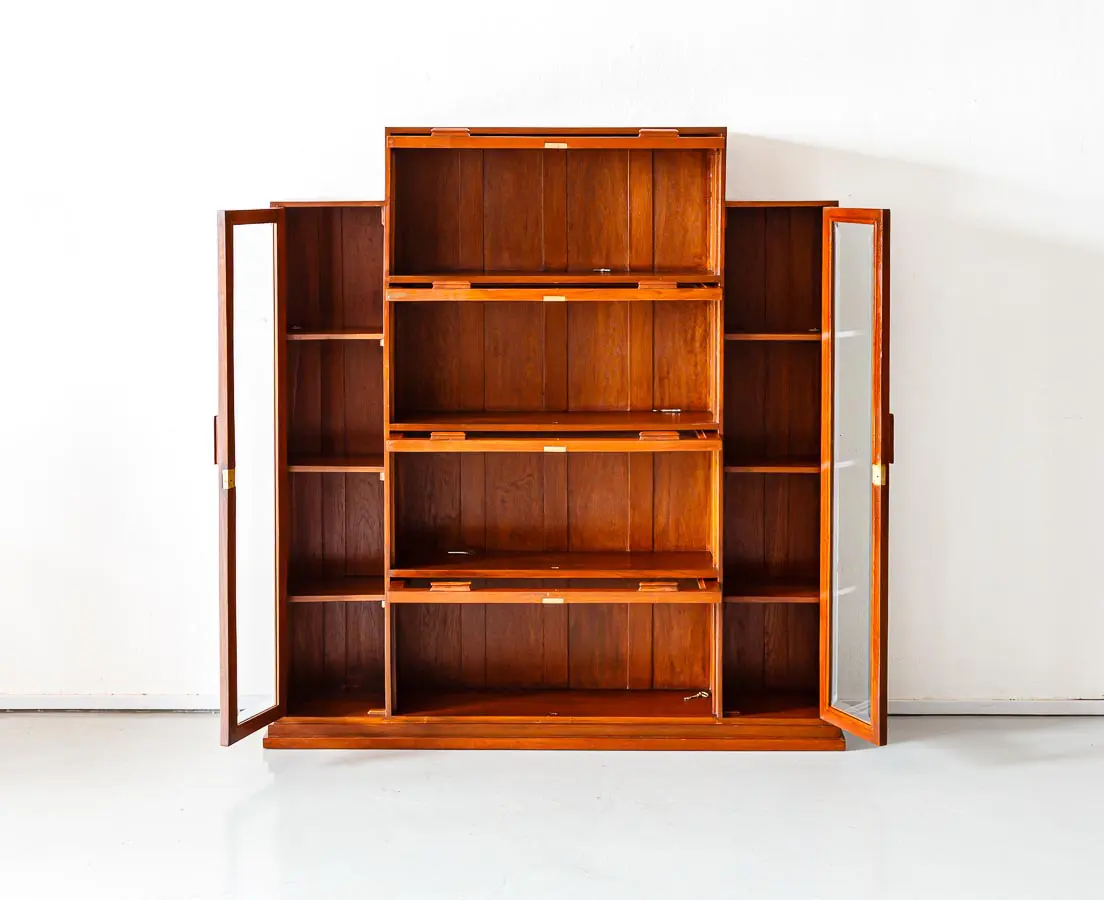 Antique Bookcases - British Colonail teakwood Barrister Bookcase cum Display - The Past Perfect Collection - Singapore