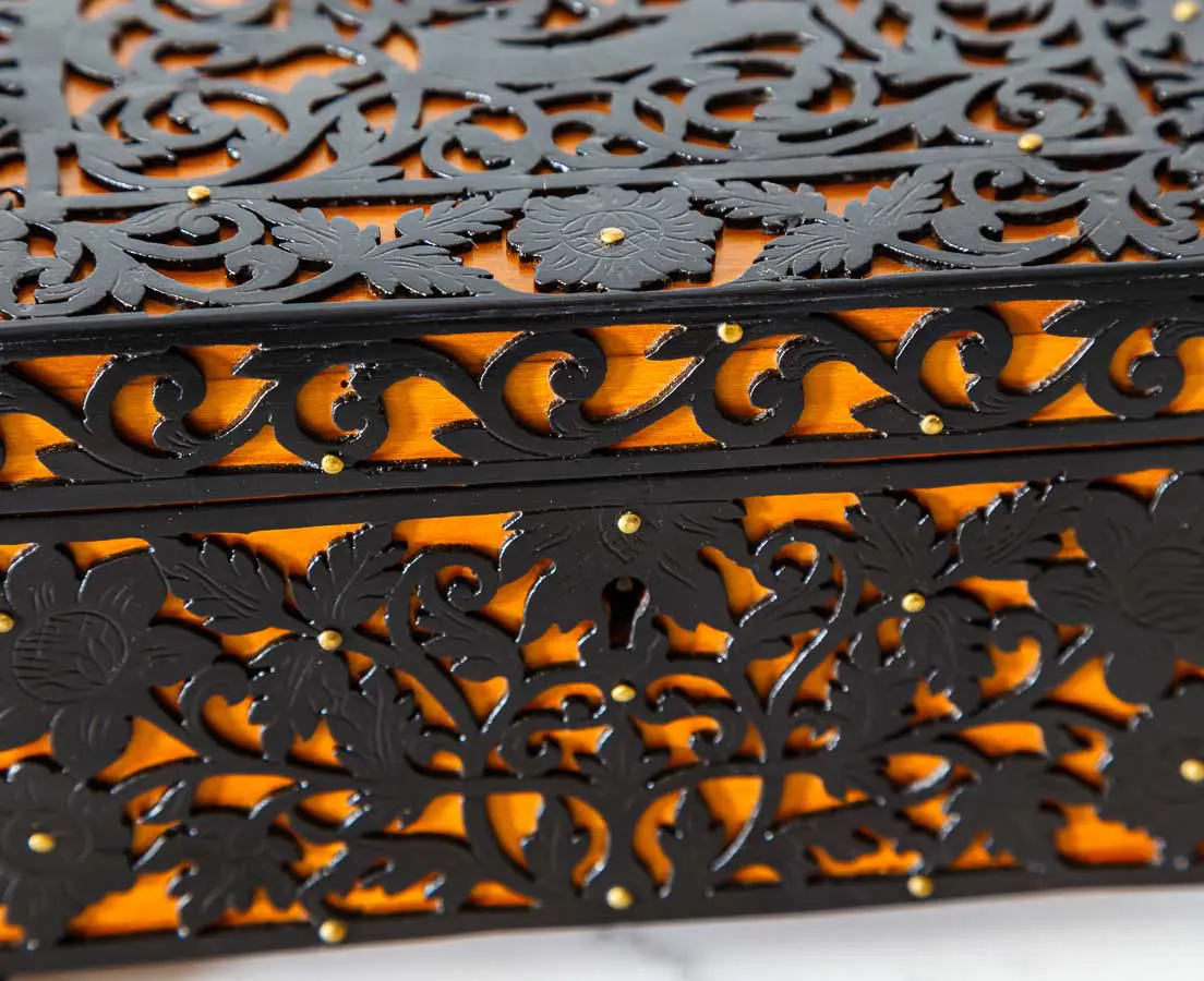 Antique Boxes - British Colonial Cedarwood and Ebony Trinket Box - The Past Perfect Collection - Singapore