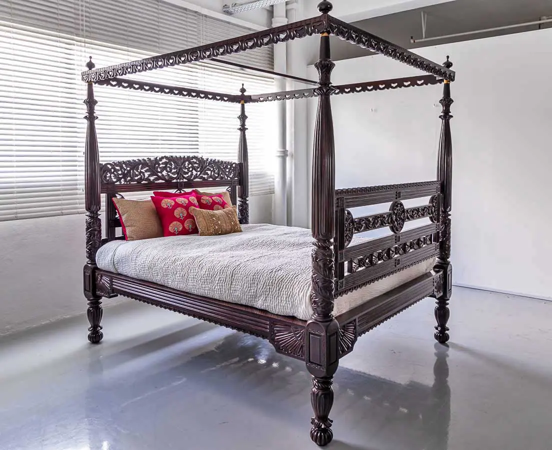 Antique Four Poster Beds - British Colonial Rosewood Four Poster Bed - The Past Perfect Collection - Singapore