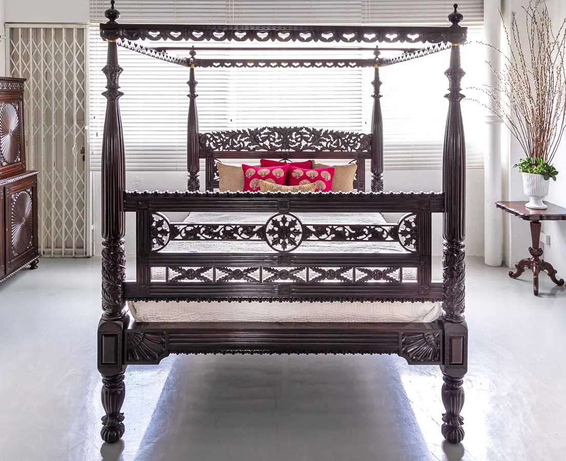 Antique Four Poster Beds - British Colonial Rosewood Four Poster Bed - The Past Perfect Collection - Singapore
