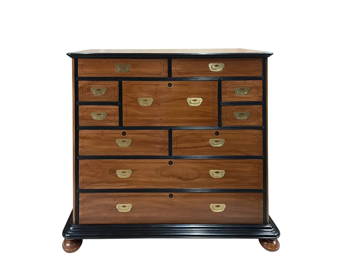 Camphor and ebony secretaire chest of drawers