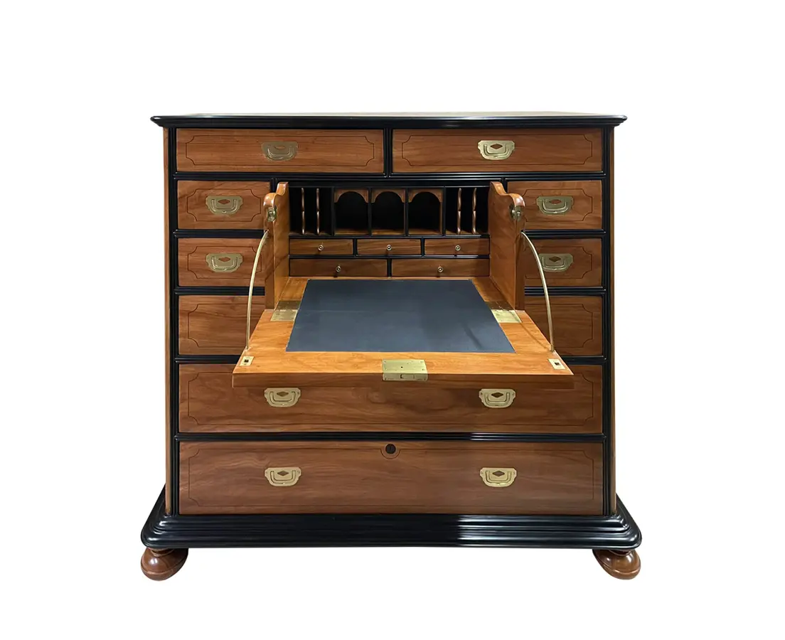 Camphor and ebony secretaire chest of drawers