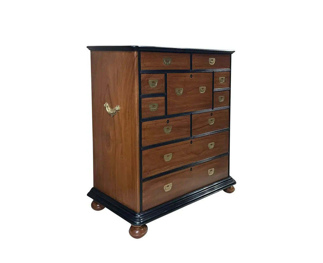 Camphor and ebony secretaire chest of drawers