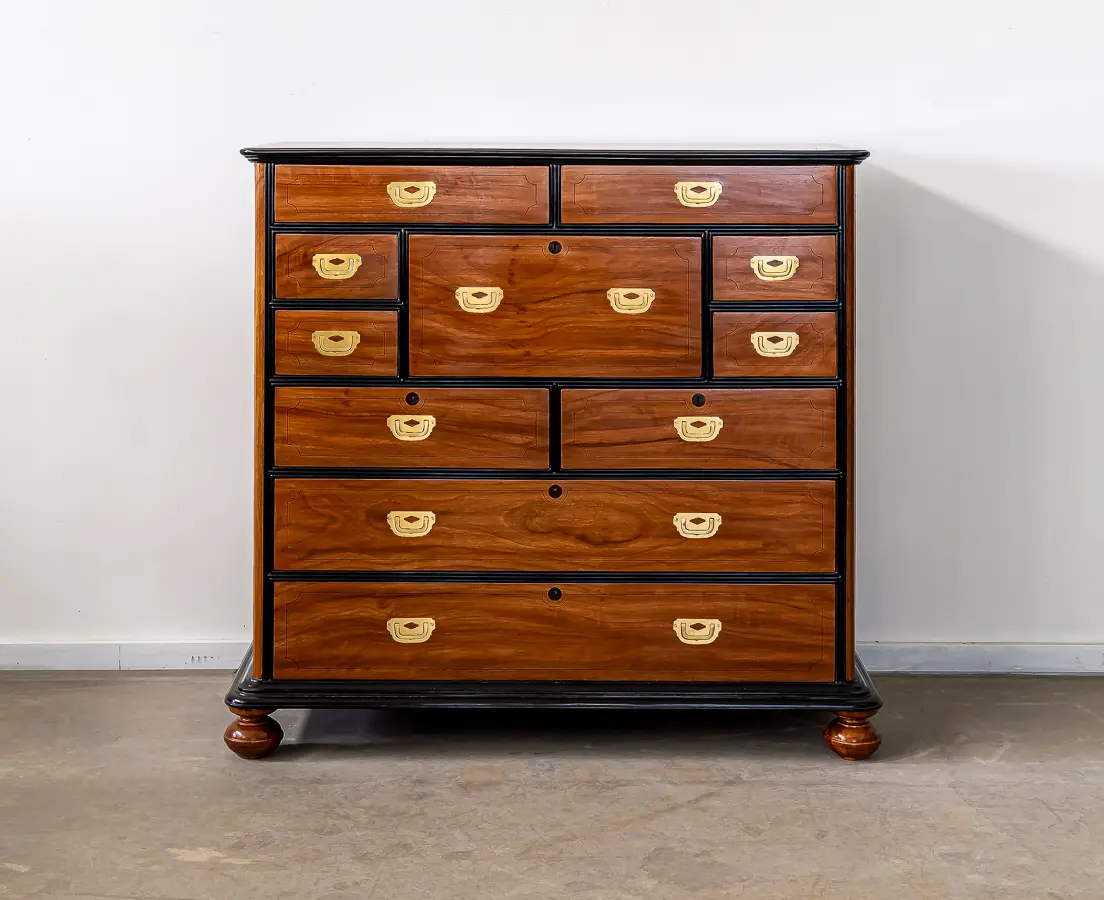 Camphor and Ebony Secretaire Chest of Drawers