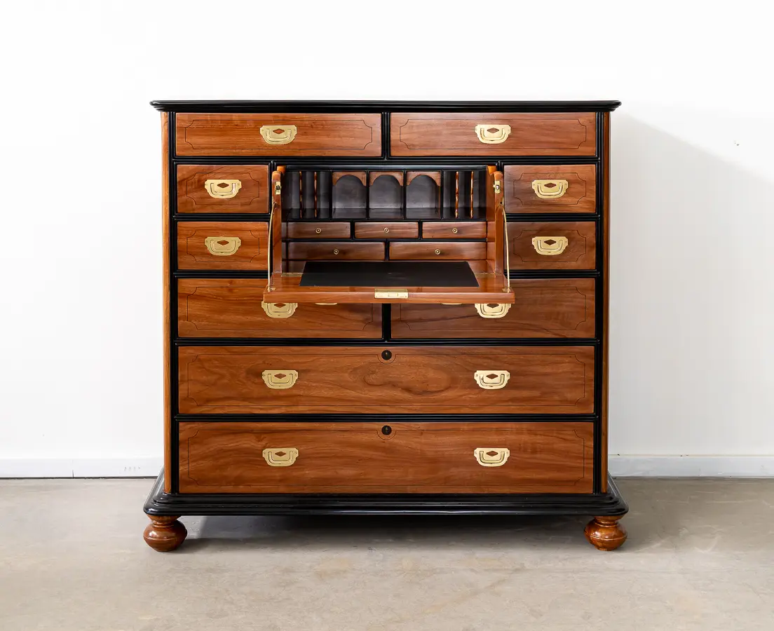 Camphor and Ebony Secretaire Chest of Drawers