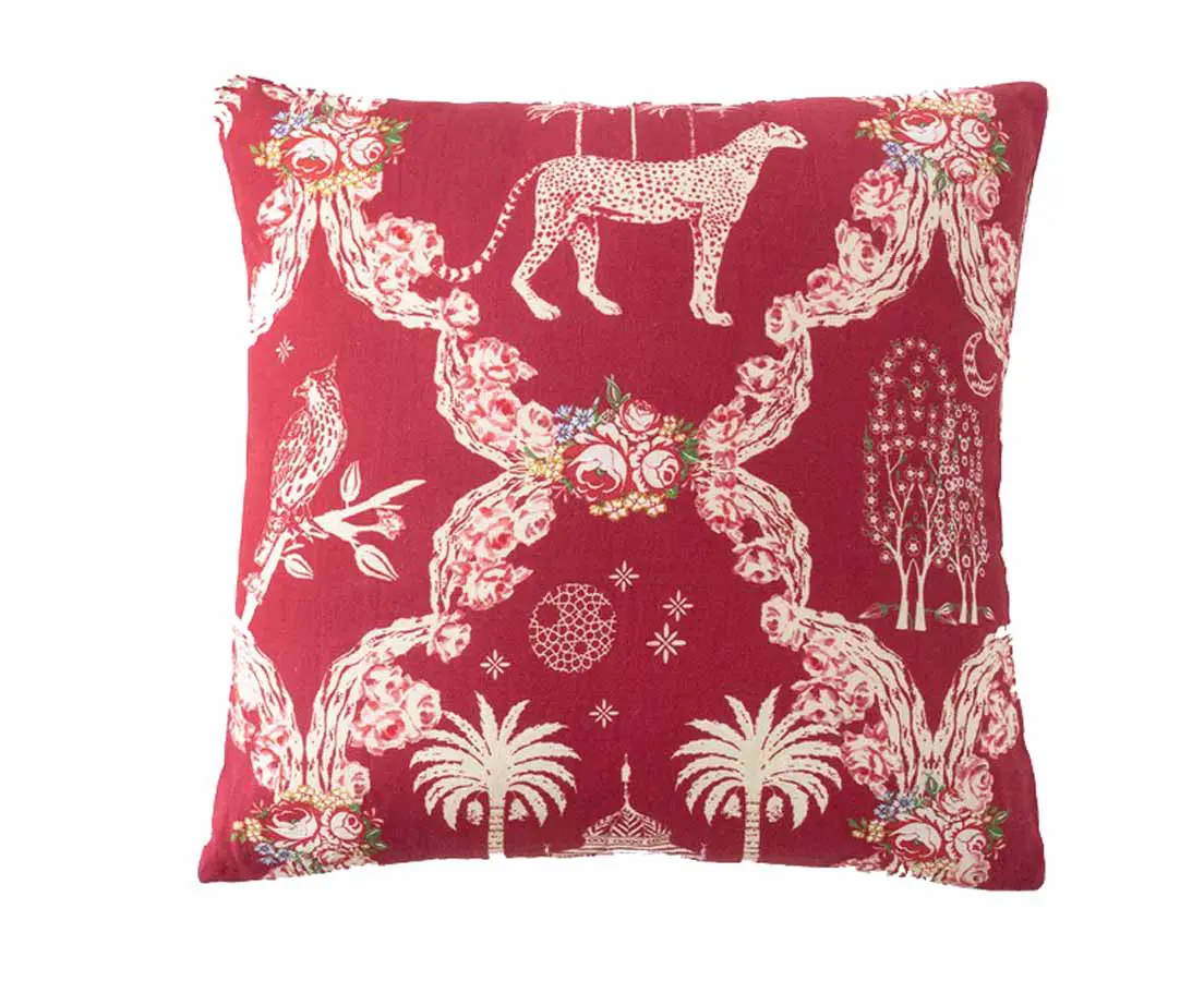 Cheetah Forest Linen Cushion Good Earth - The Past Perfect Collection - Singapore