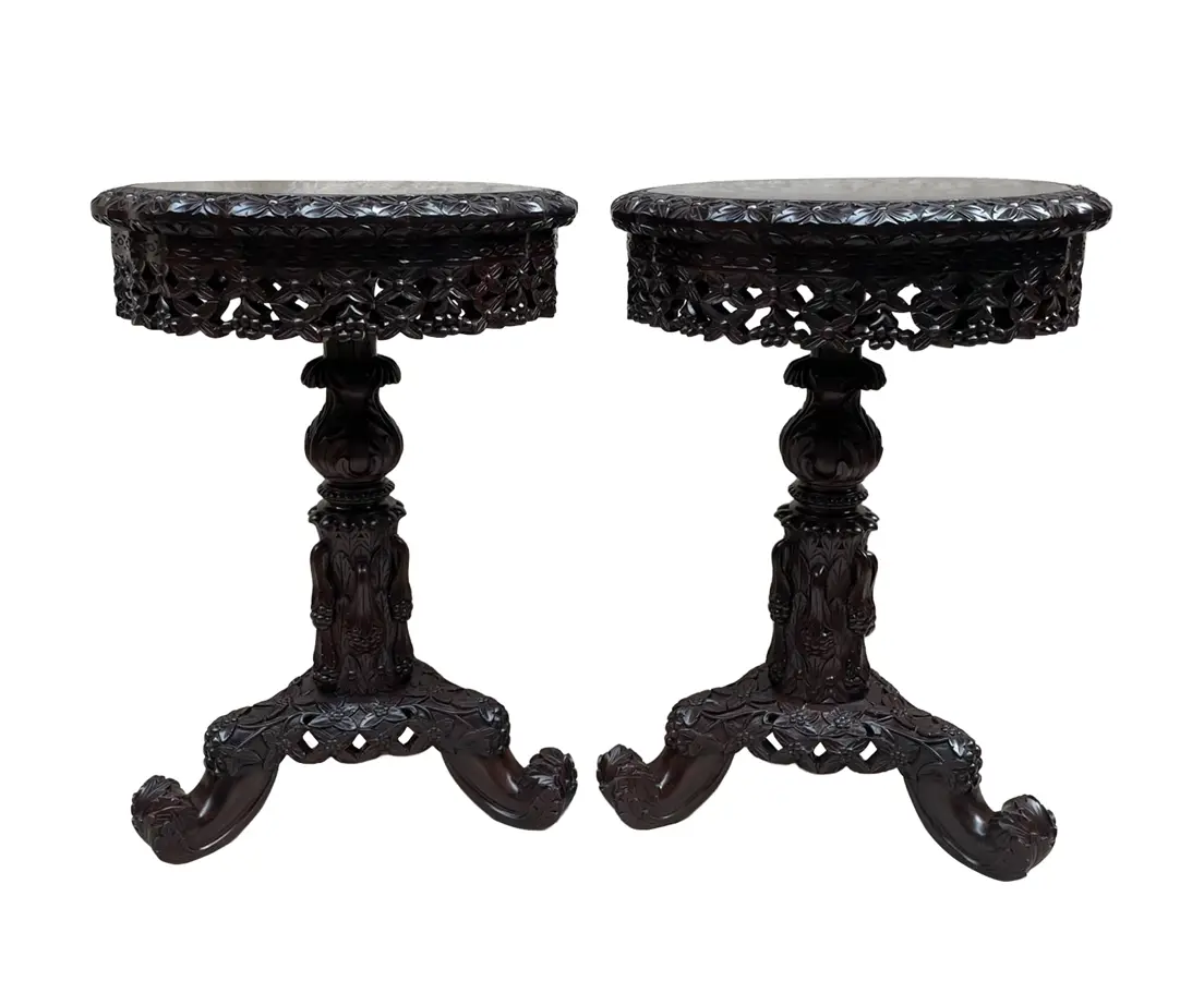 Portuguese Rosewood Carved Side Tables(pair)