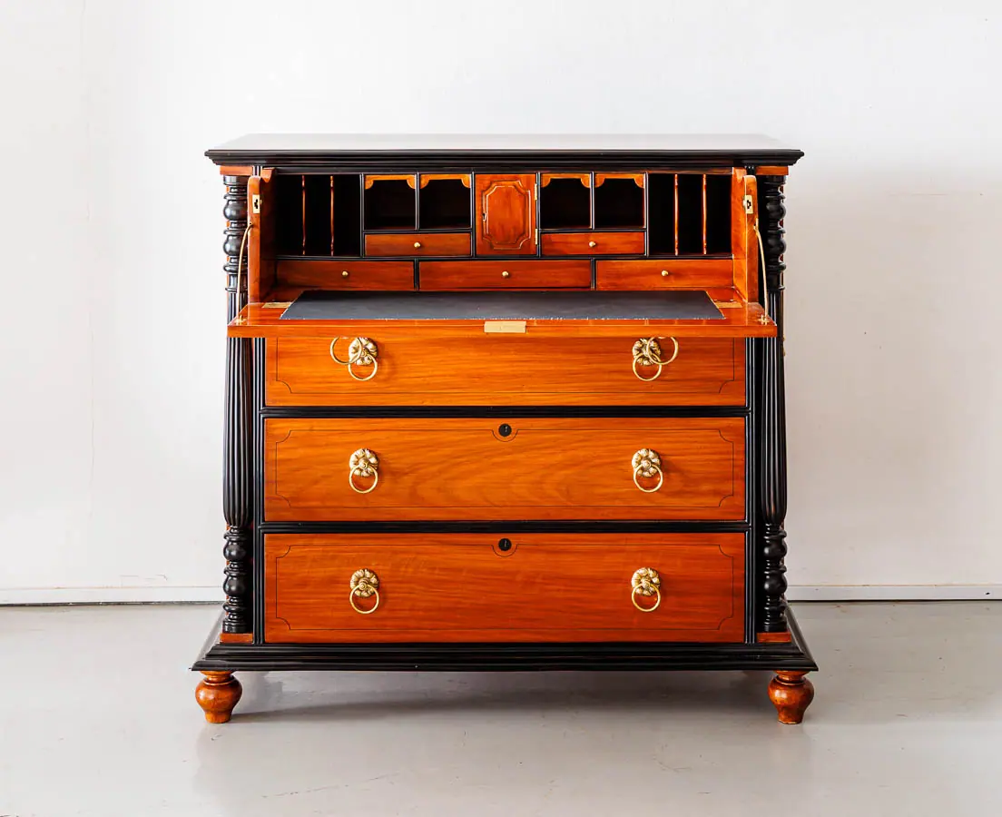 Antique Chests of Drawers - British Colonial Camphor & Ebony Secretaire Chest of Drawers - The Past Perfect Collection Singapore