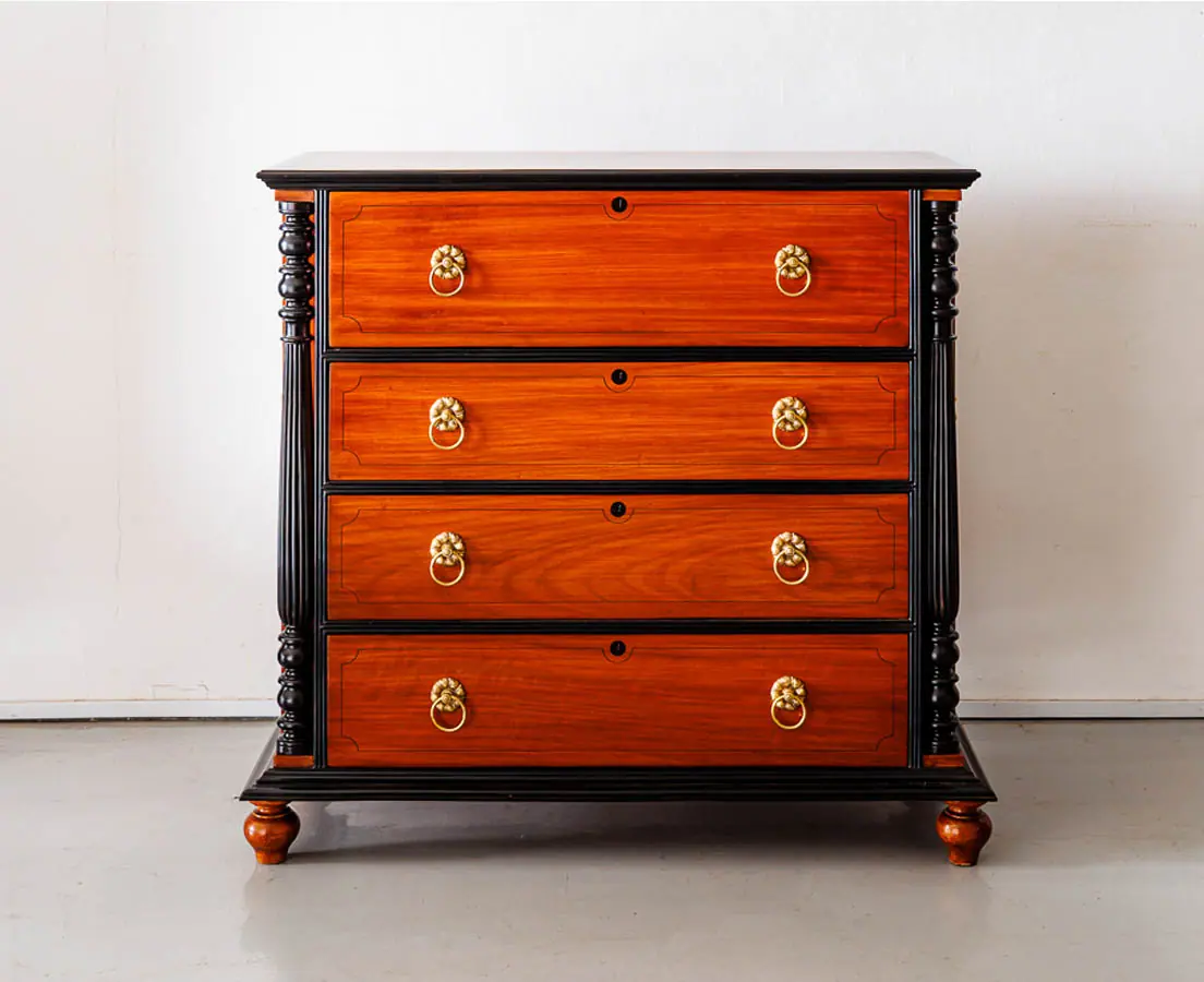 Antique Chests of Drawers - British Colonial Camphor & Ebony Secretaire Chest of Drawers - The Past Perfect Collection Singapore