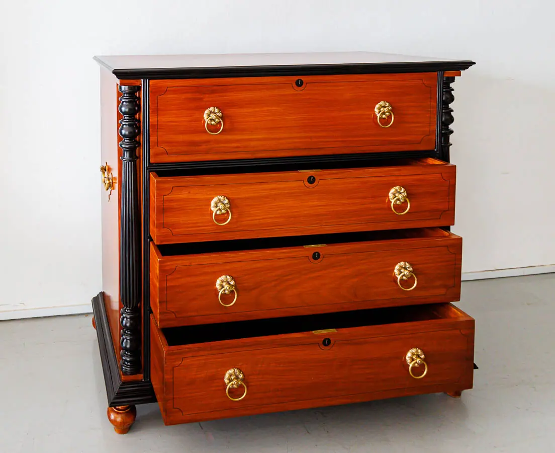 Antique Chests of Drawers - British Colonial Camphor & Ebony Secretaire Chest of Drawers - The Past Perfect Collection Singapore