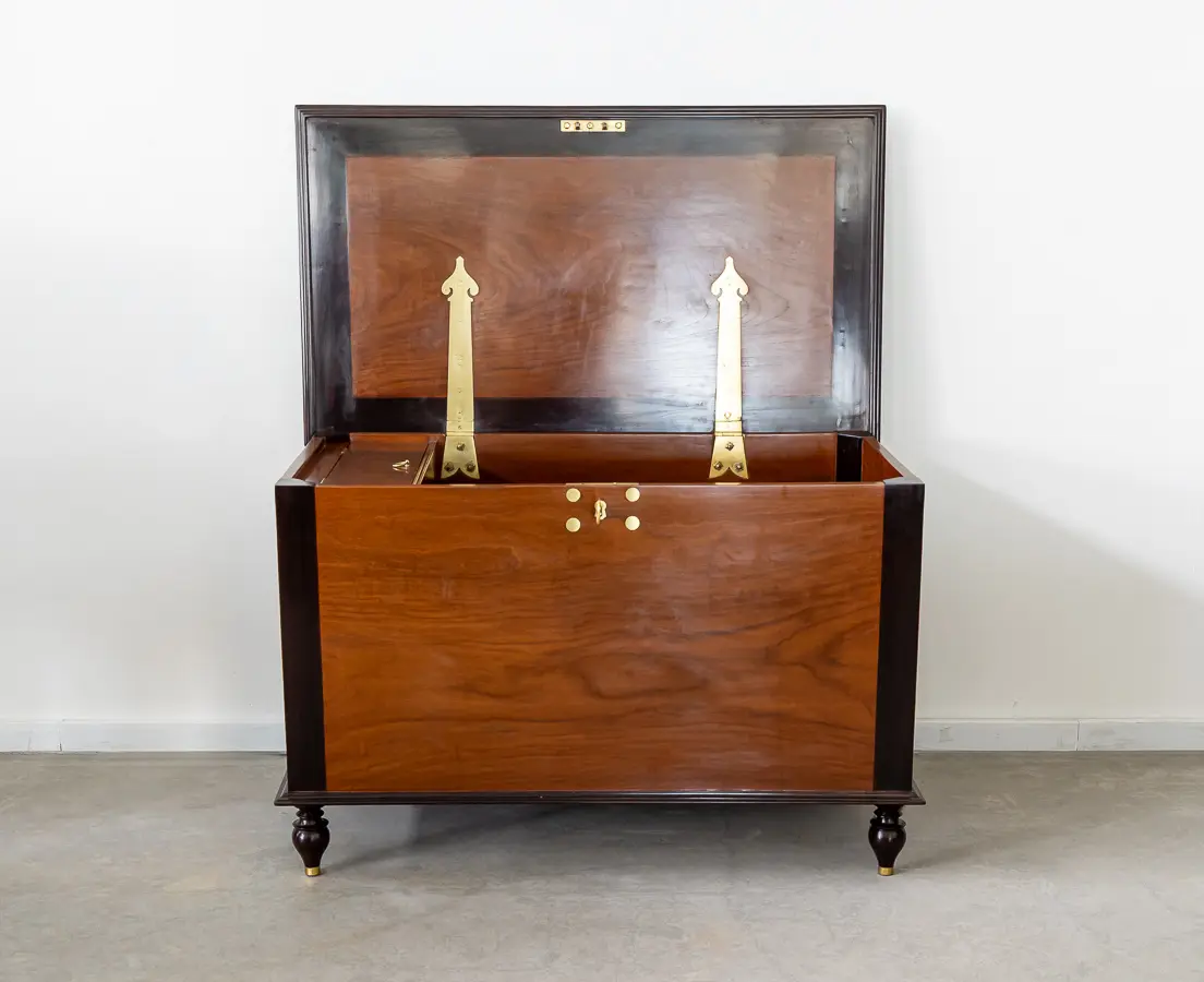Teakwood and Rosewood Chest with Brass